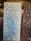 Hand Carved Barn Door Panel Antique Floral Mandala Distressed Green Wall Art 80x36