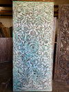 Hand Carved Barn Door Panel Antique Floral Mandala Distressed Green Wall Art 80x36