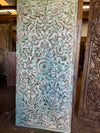 Hand Carved Barn Door Panel Antique Floral Mandala Distressed Green Wall Art 80x36