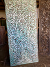 Hand Carved Barn Door Panel Antique Floral Mandala Distressed Green Wall Art 80x36