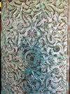 Hand Carved Barn Door Panel Antique Floral Mandala Distressed Green Wall Art 80x36