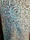 Hand Carved Barn Door Panel Antique Floral Mandala Distressed Green Wall Art 80x36