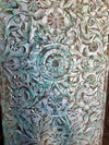 Hand Carved Barn Door Panel Antique Floral Mandala Distressed Green Wall Art 80x36