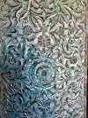 Hand Carved Barn Door Panel Antique Floral Mandala Distressed Green Wall Art 80x36
