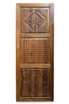 Midcentury Carved Wood Door Geometric Medallion Three Panel Farmhouse Sliding Door 96x36