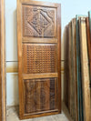 Midcentury Carved Wood Door Geometric Medallion Three Panel Farmhouse Sliding Door 96x36