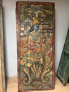 Vintage Carved Wood Door Krishna Kaliya Mardan Panel Indian Temple Wall Art 83x36