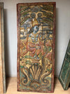Vintage Carved Wood Door Krishna Kaliya Mardan Panel Indian Temple Wall Art 83x36