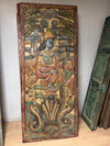 Vintage Carved Wood Door Krishna Kaliya Mardan Panel Indian Temple Wall Art 83x36