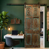 Vintage Hand-Carved Teal Wash Wooden Door – Reclaimed Floral & Botanical Panel Single Door,