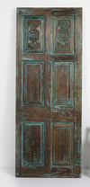 Antique Blue Carved Door Midcentury Reclaimed Wood Barndoor