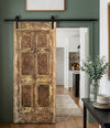 Midcentury Carved Wooden Door Reclaimed Floral Paneled Single Barn Door 80x34