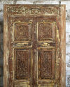 Midcentury Carved Wooden Door Reclaimed Floral Paneled Single Barn Door 80x34