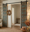 Hand Carved Double Doors Turquoise Wash Six Panel Reclaimed Wood Architectural Doors
