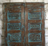 Hand Carved Double Doors Turquoise Wash Six Panel Reclaimed Wood Architectural Doors