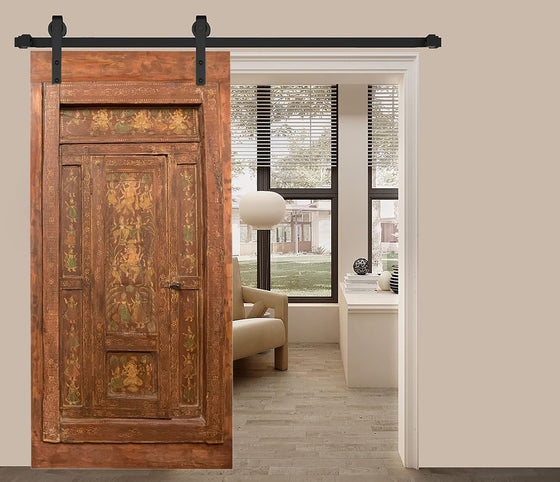 Antique India Ganesha Door Hand Carved Wood Sliding Barn Door 84