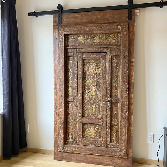 Antique Door Hand Carved Ganesha Door Teak Wood Statement Barn Door