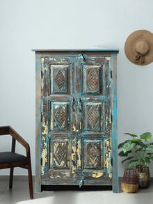  Turquoise antique rustic cabinet, Hallway Accent Armoire 53x29