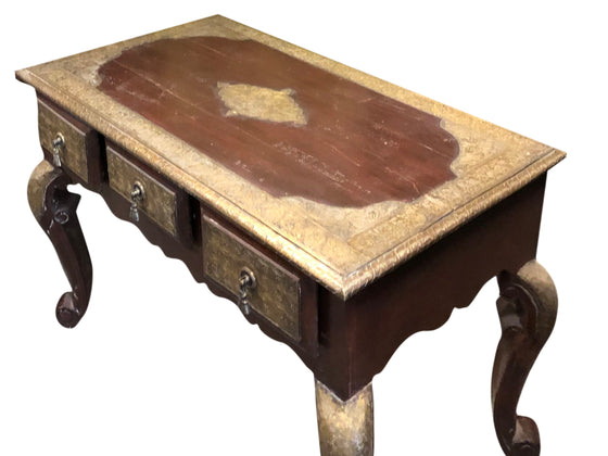 Vintage Brass Cladded Farmhouse Ornate Console Table