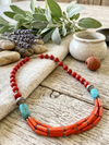 Bohemian Coral Turquoise Beaded Necklace – Handmade Artisan Jewelry