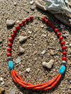 Bohemian Coral Turquoise Beaded Necklace – Handmade Artisan Jewelry