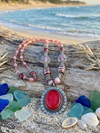 Red Stone Pendant Necklace – Handmade Vintage Retro Boho Statement Jewellery