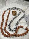 Smoky Obsidian & Rudraksha Mala Beads – Protection Meditation Necklace, Spiritual Japa Mala