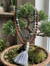 Smoky Obsidian & Rudraksha Mala Beads – Protection Meditation Necklace, Spiritual Japa Mala