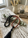 Evil Eye Rudraksha Mala Necklace – Black Stone Japa Yoga Pendant
