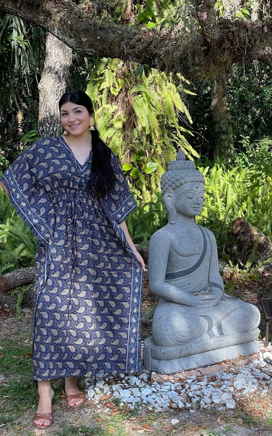 Boho Kaftan, Blue Butter Silk Caftan Maxi Dress, 2XL