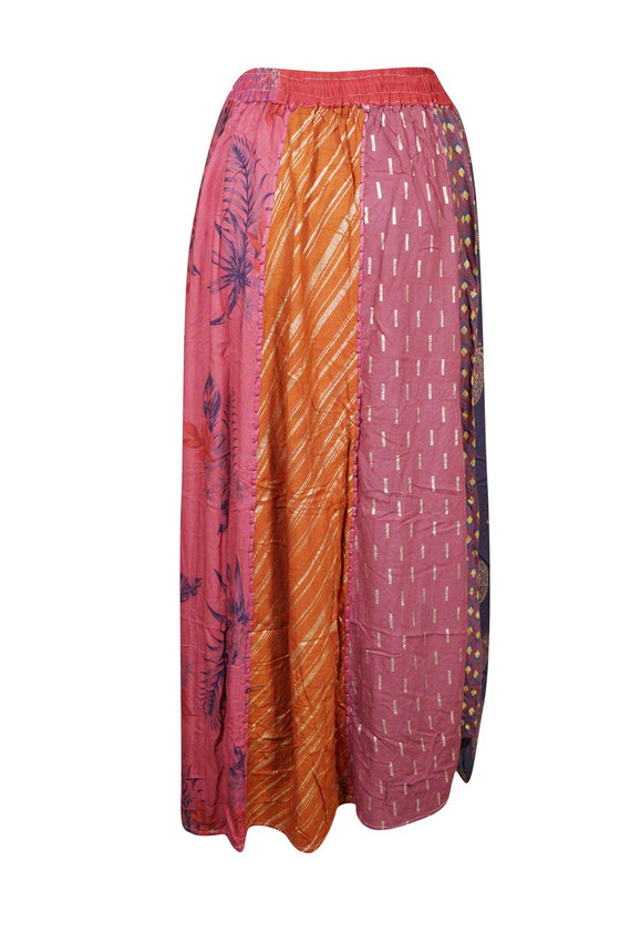 Womens Maxi Skirt, Pink Summer Skirt, Gujarati Patchwork Skirts S/M/L
