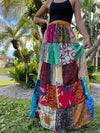 Vintage Gypsy Maxi Skirt, Handmade Pink Boho Skirts Gift S/M/L