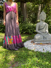Womens Fall Maxi Dress, Gray Spring Fields Recycle Silk Strap Dresses M/L