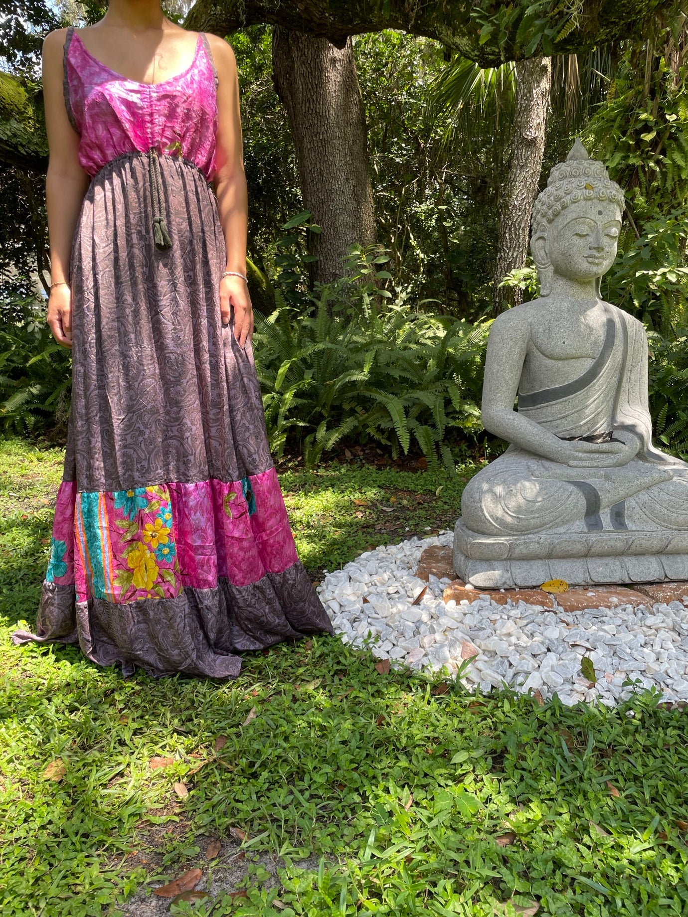 Womens Patchwork Maxi Festival Dress Blue Printed Long Dresses M/L Womens Patchwork Maxi Festival Dress Blue Printed Long Dresses M/L