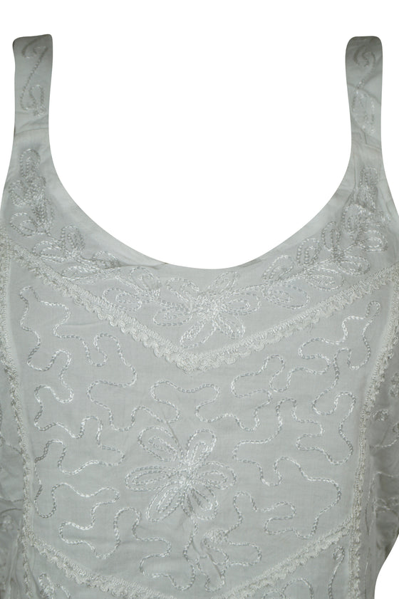 Women's Top White Hand Embroidered Beach Tops SM