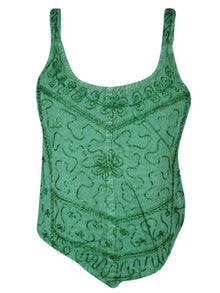  Sea Green hand Embroidered Tank Tops SM