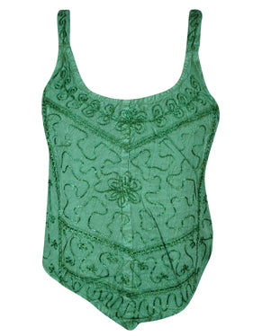 Tank Top for Women, Sea Green hand Embroidered Tank Tops, Girls Trip Tanks SM