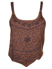  Womens Tank Top, Brown embroidered tank top SM
