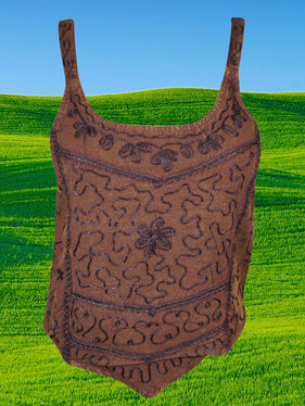 Womens Tank Top, Brown embroidered tank top, summer top, Beach Bohemian Tops, SM