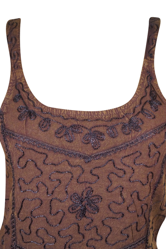 Womens Tank Top, Brown embroidered tank top, summer top, Beach Bohemian Tops, SM