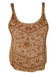  Women Tank Top, Rustic Brown Tank Top, Retro 70s Embroidered Strappy Top S/M