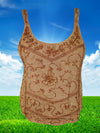 Women Tank Top, Rustic Brown Tank Top, Retro 70s Embroidered Strappy Top S/M