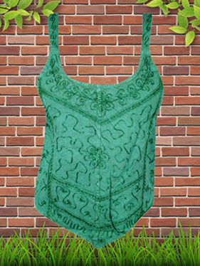 Women's Tank Top, Strappy Tank Top, Summer Green Embroidered Boho Tops SM