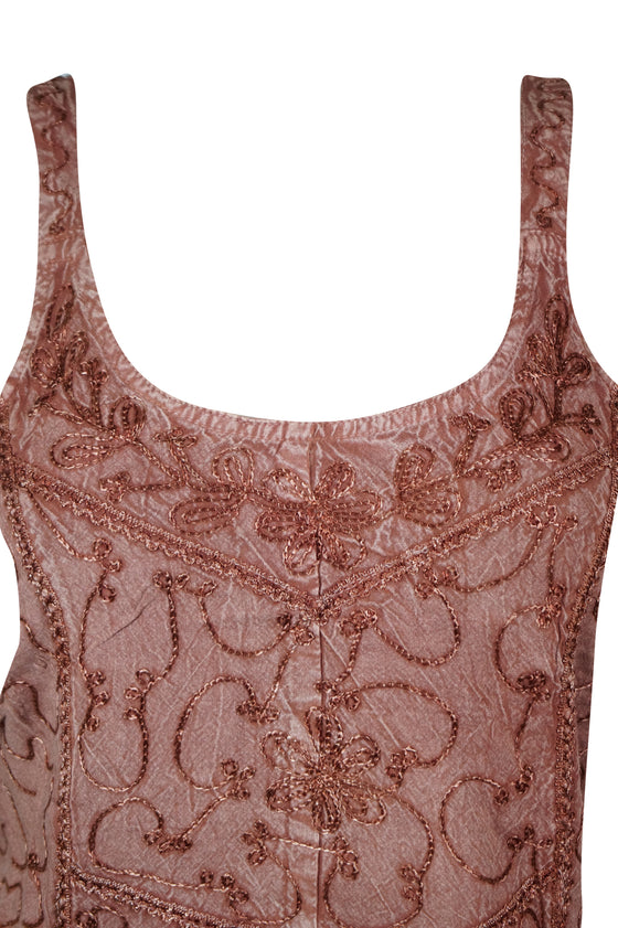 Boho Style Strap Top, Brown, Summer Tank Top, Embroidered Boho Blouse, Top S/M