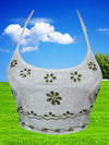 Women Crop Top White Halter  Embroidery Cami Top S