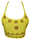 Women Halter Top, Yellow Tie Hand Embroidered Stylish S