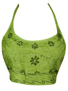 Women Crop Top Green Embroidery Halter Tops S