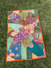 Orange & Green Indian Tapestry – Bohemian Wall Hanging, Vintage-Inspired Decorative Wall Art