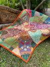 Orange & Green Indian Tapestry – Bohemian Wall Hanging, Vintage-Inspired Decorative Wall Art