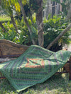 Vintage Green Indian Tapestry – Hand-Embroidered Wall Hanging, Boho Textile Art